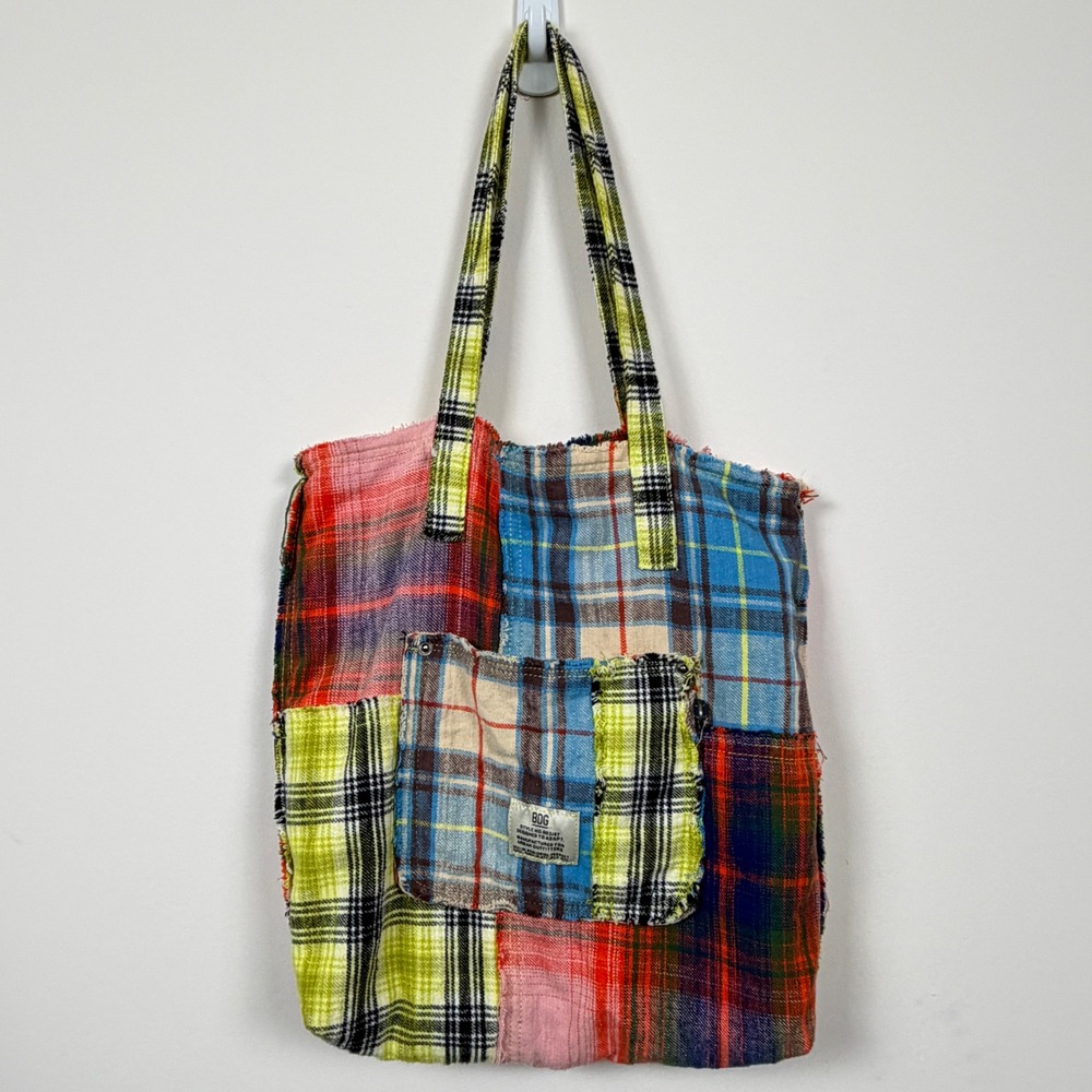 BDG Urban Outfitters Tote Bag Unisex OS Multicolor Patchwork Plaid Cotton Grunge